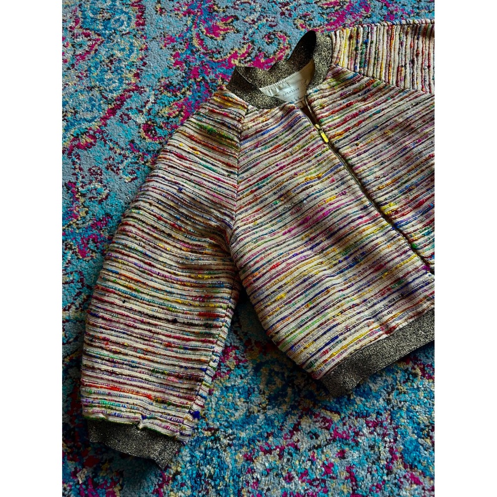 Multicolor Striped Bomber Jacket with Metallic Trim